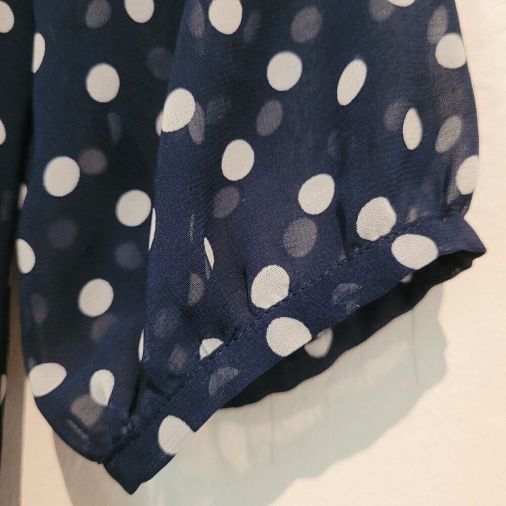 Georges Rech Paris Navy Polka Dot Midi Dress Quiet Luxury A-Line Ruffles Size 8 - Picture 3 of 11